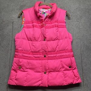 Lilly Pulitzer Pink Puffer Vest Floral Lined Quilted Jacket Women's Small